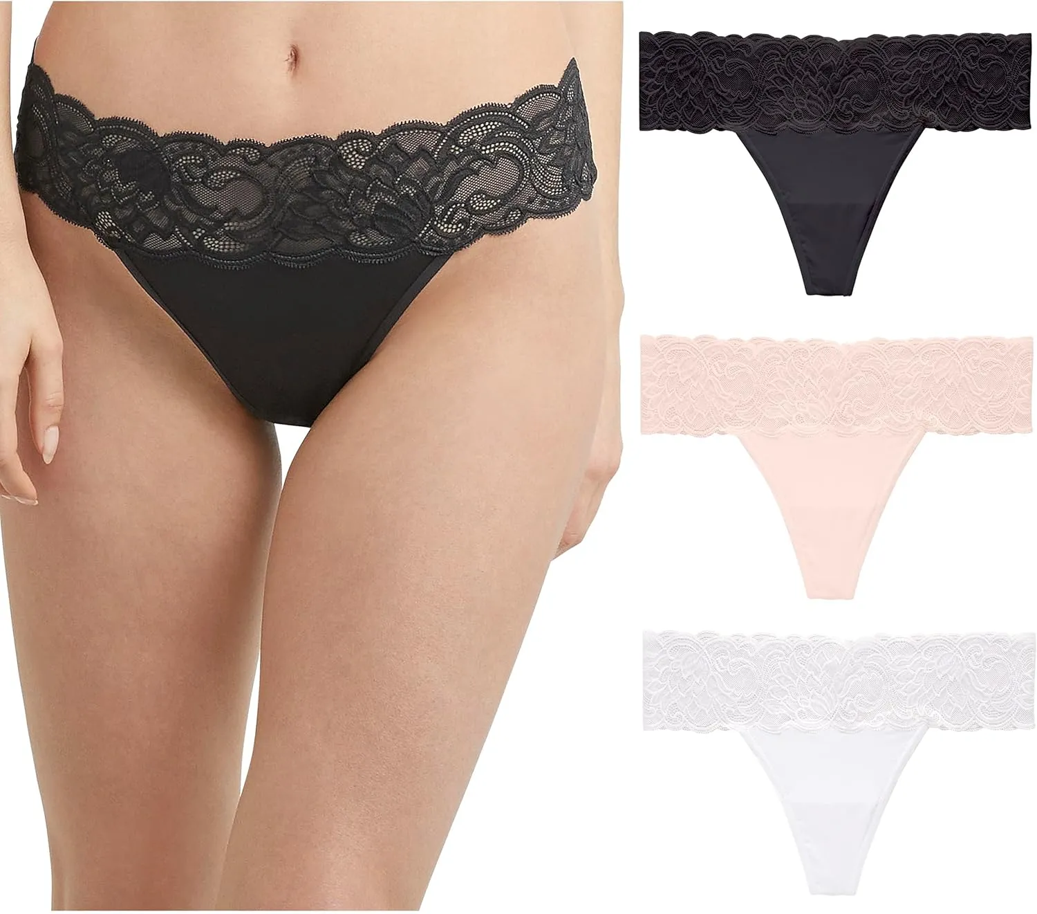 Maidenform Women's All Over Lace Thong 3 Pack