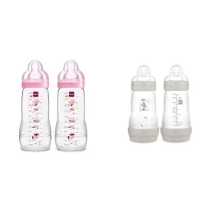 MAM Easy Active Baby Bottle 11oz, Easy Switch Between Breast and Bottle, Easy to Clean, 4  Months & Easy Start Matte Anti-Colic Baby Bottles, 9 oz (2 Count), Medium Flow Nipples, Unisex Baby