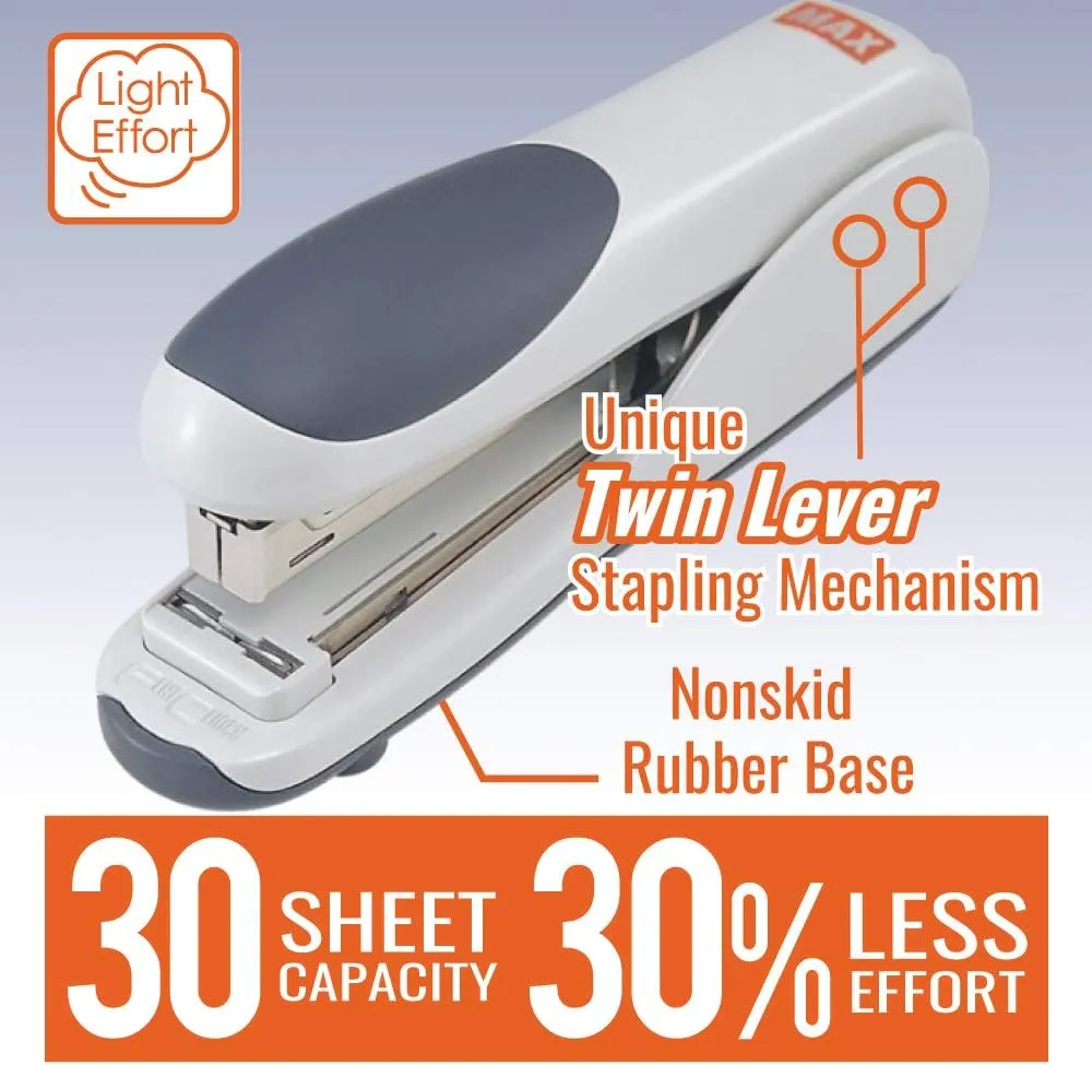 Max HD-50DFGY Max Flat-Clinch Standard Stapler, 30 Sheet Capacity, Gray