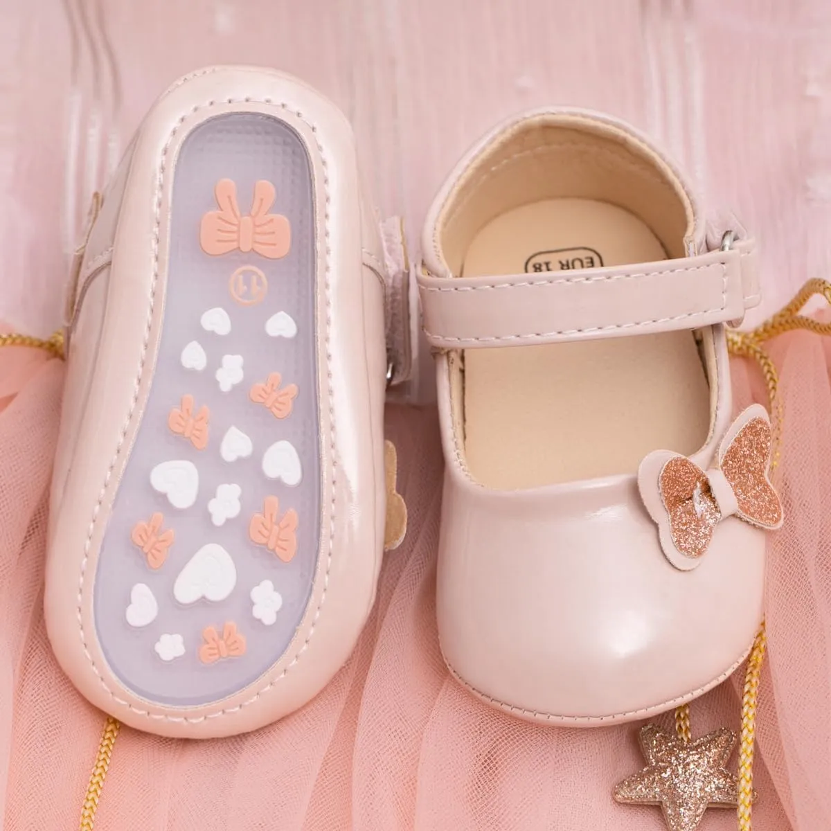 Meckior Infant Baby Girls Soft Sole Bowknot Princess Wedding Dress Mary Jane Flats Prewalker Newborn Light Baby Sneaker Shoes