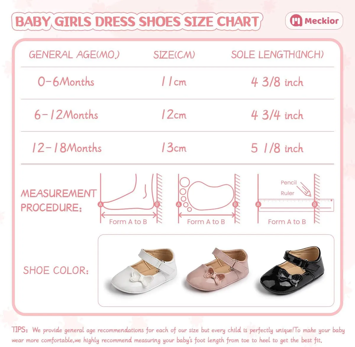 Meckior Infant Baby Girls Soft Sole Bowknot Princess Wedding Dress Mary Jane Flats Prewalker Newborn Light Baby Sneaker Shoes