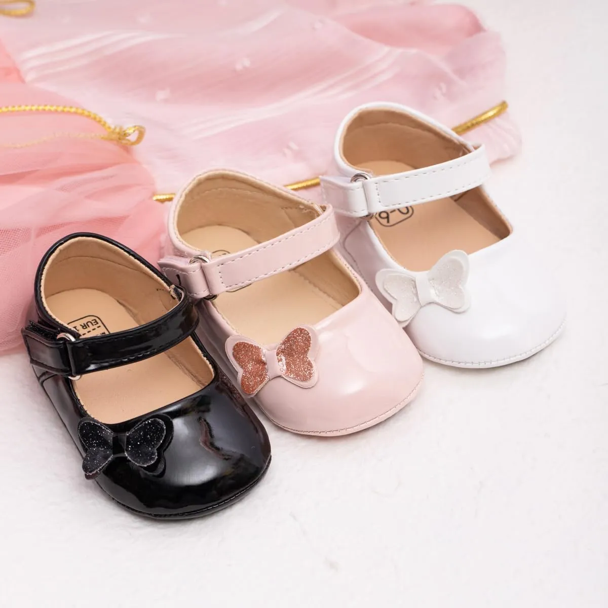 Meckior Infant Baby Girls Soft Sole Bowknot Princess Wedding Dress Mary Jane Flats Prewalker Newborn Light Baby Sneaker Shoes