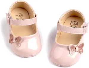Meckior Infant Baby Girls Soft Sole Bowknot Princess Wedding Dress Mary Jane Flats Prewalker Newborn Light Baby Sneaker Shoes