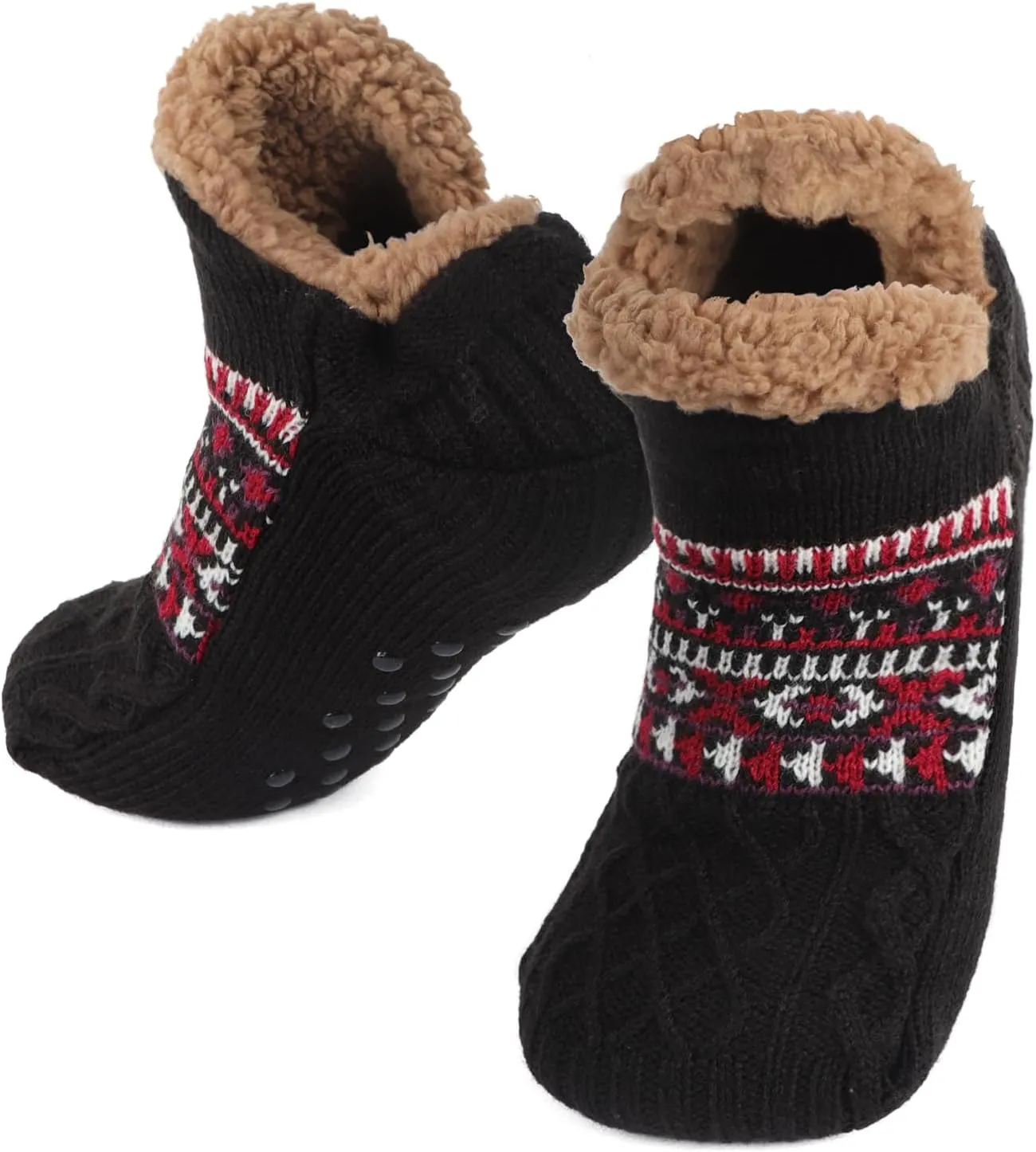Men Knit Fuzzy Slipper Sock Warm Thick Fleece Lined Floor Socks Winter Cozy Non-Slip Thermal Sock for Indoor Home