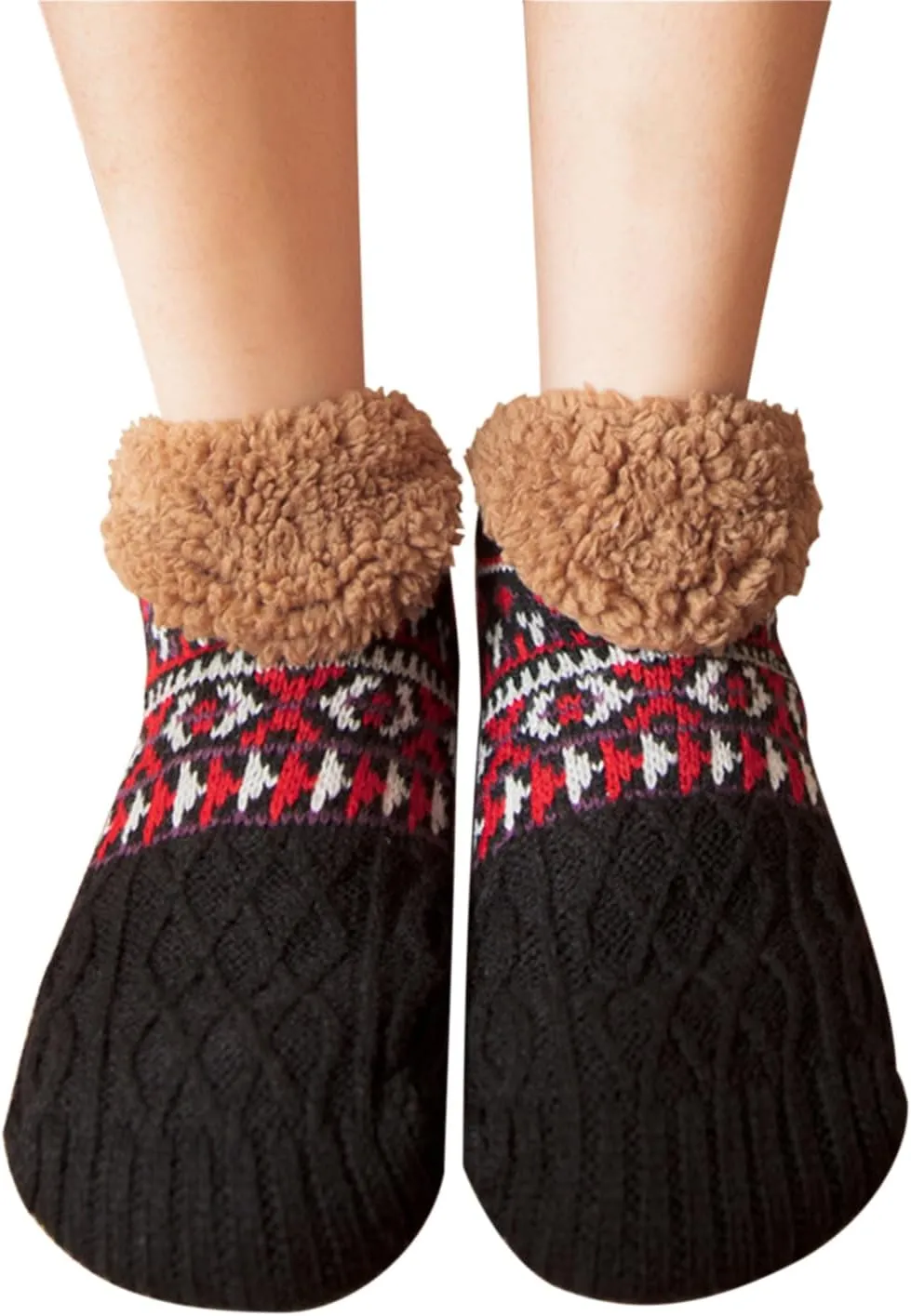 Men Knit Fuzzy Slipper Sock Warm Thick Fleece Lined Floor Socks Winter Cozy Non-Slip Thermal Sock for Indoor Home