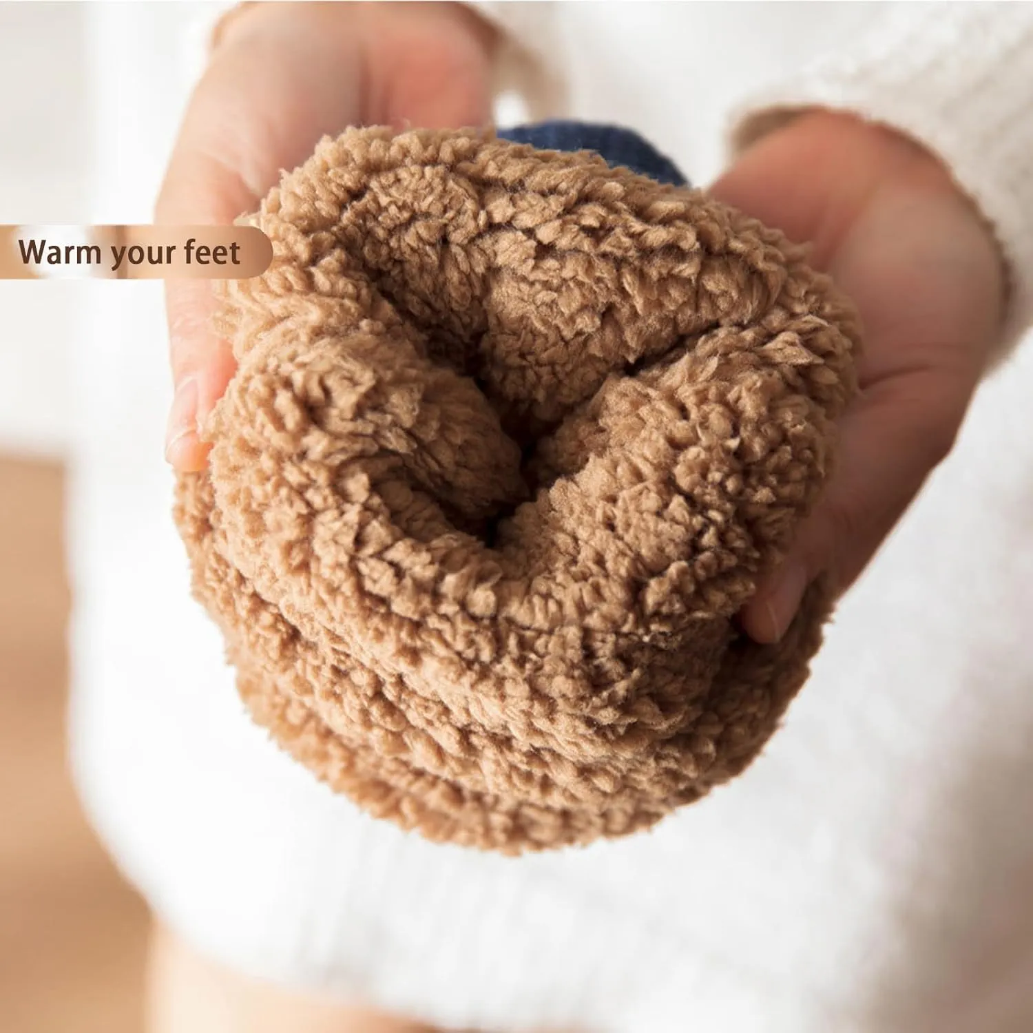 Men Knit Fuzzy Slipper Sock Warm Thick Fleece Lined Floor Socks Winter Cozy Non-Slip Thermal Sock for Indoor Home