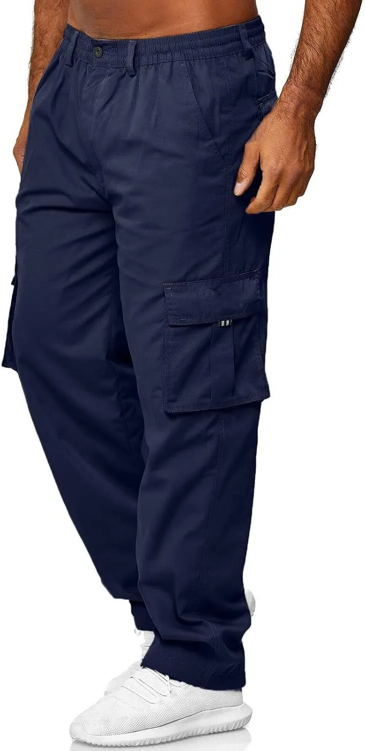 Men Pants Casual Plus Size Jogger Work Wear Sweatpants Loose Fit Elasticated Stretch Waist Cargo Pant