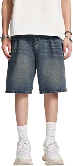 Mens Baggy Denim Jorts Y2K Vintage Loose Fit Hip Hop Jean Shorts Casual Short Jeans Streetwear
