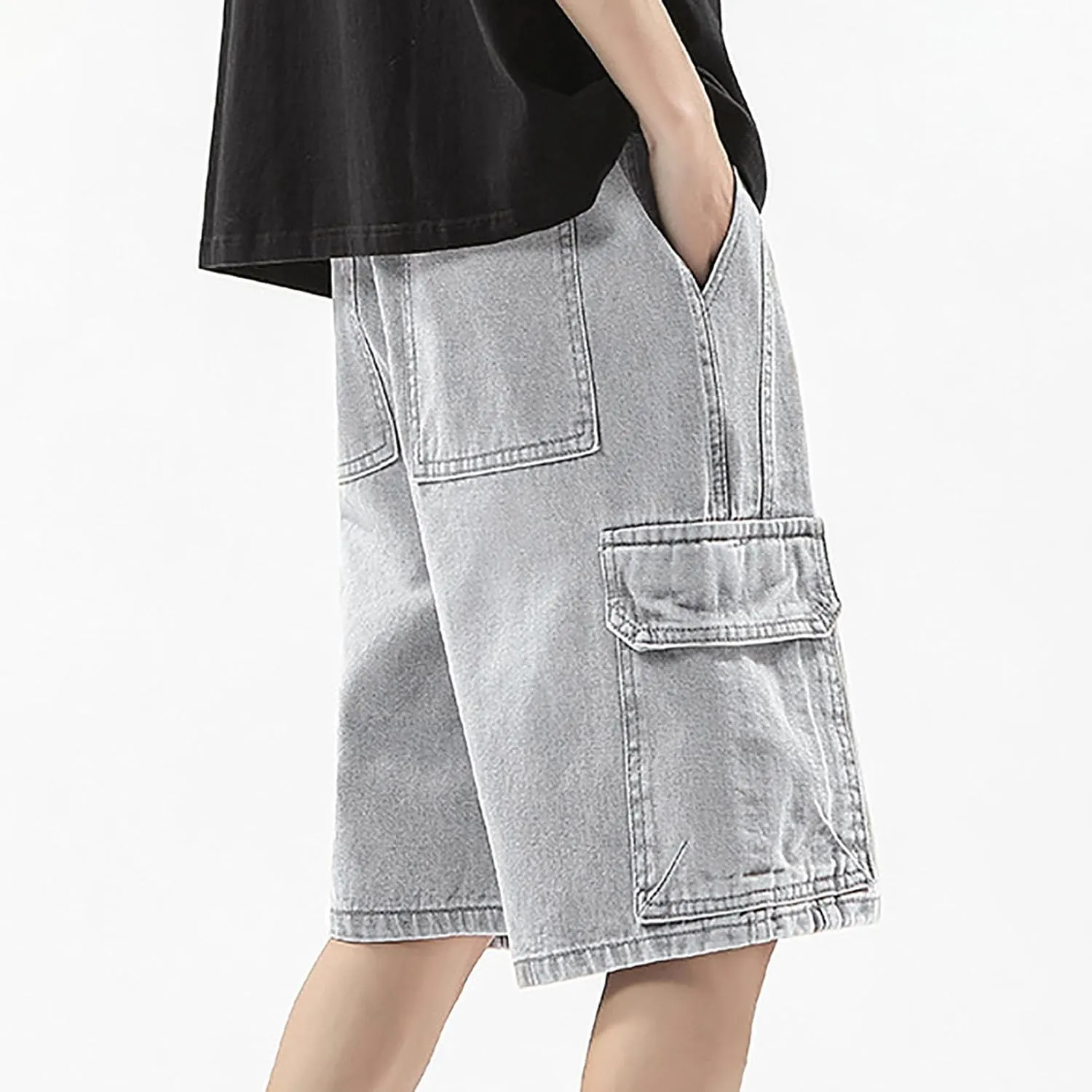Mens Baggy Denim Jorts Y2K Vintage Loose Fit Hip Hop Jean Shorts Casual Summer Long Jeans Trendy Outfits