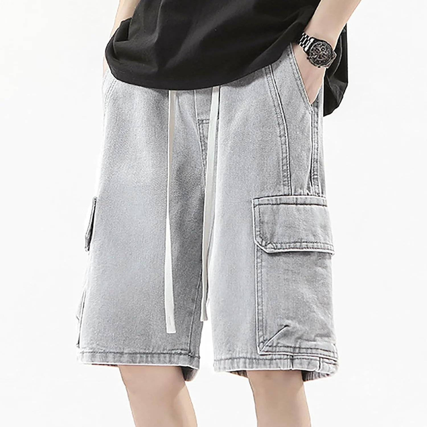 Mens Baggy Denim Jorts Y2K Vintage Loose Fit Hip Hop Jean Shorts Casual Summer Long Jeans Trendy Outfits