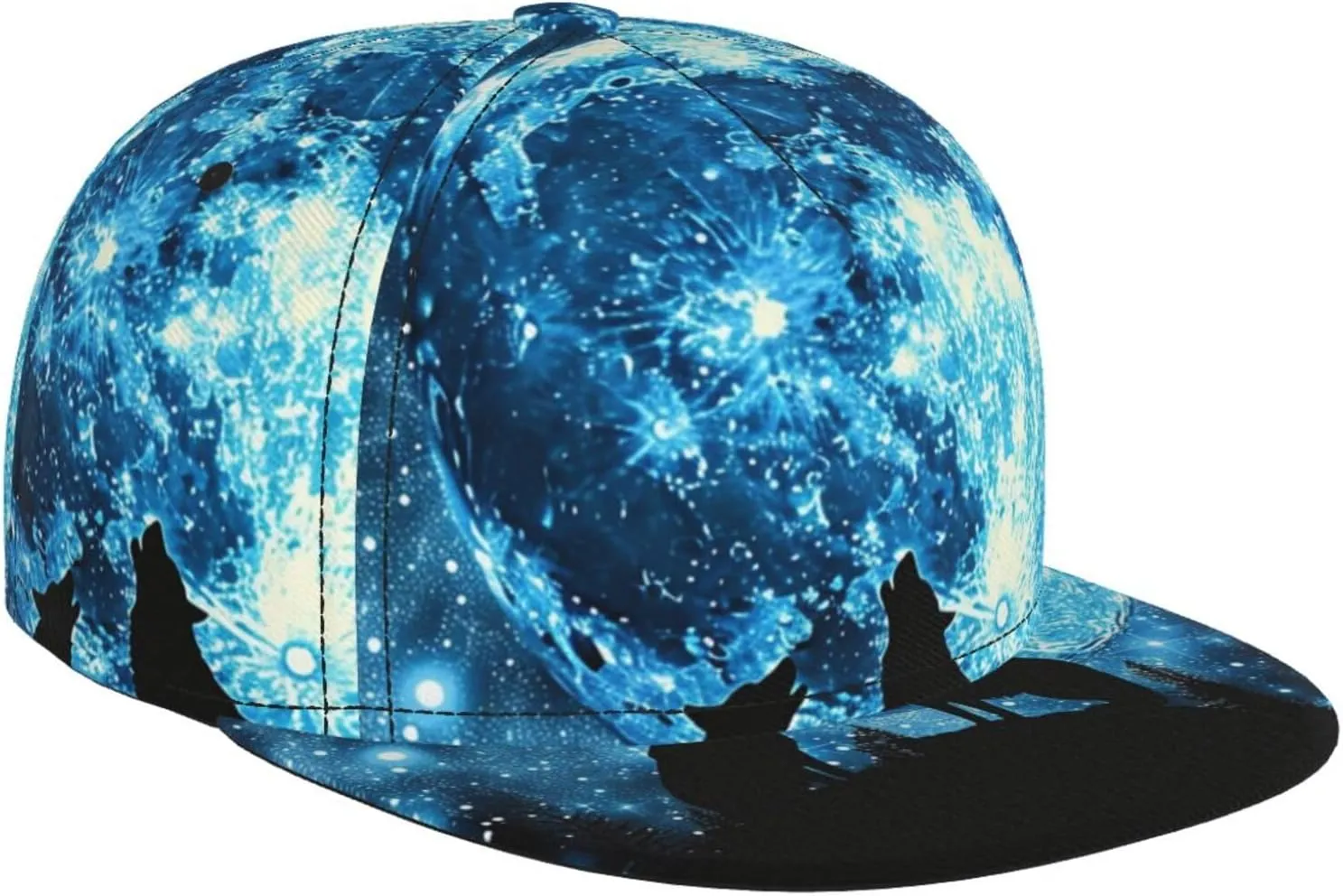 Men's Baseball Cap Wolves Howlin Wolf Moon Starry Night Sky Wild Animal Flat Brim Adjustable Snapback Trucker Hat, Dad Hat, Casual Sport Outdoor Sun Hat