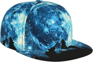 Men's Baseball Cap Wolves Howlin Wolf Moon Starry Night Sky Wild Animal Flat Brim Adjustable Snapback Trucker Hat, Dad Hat, Casual Sport Outdoor Sun Hat