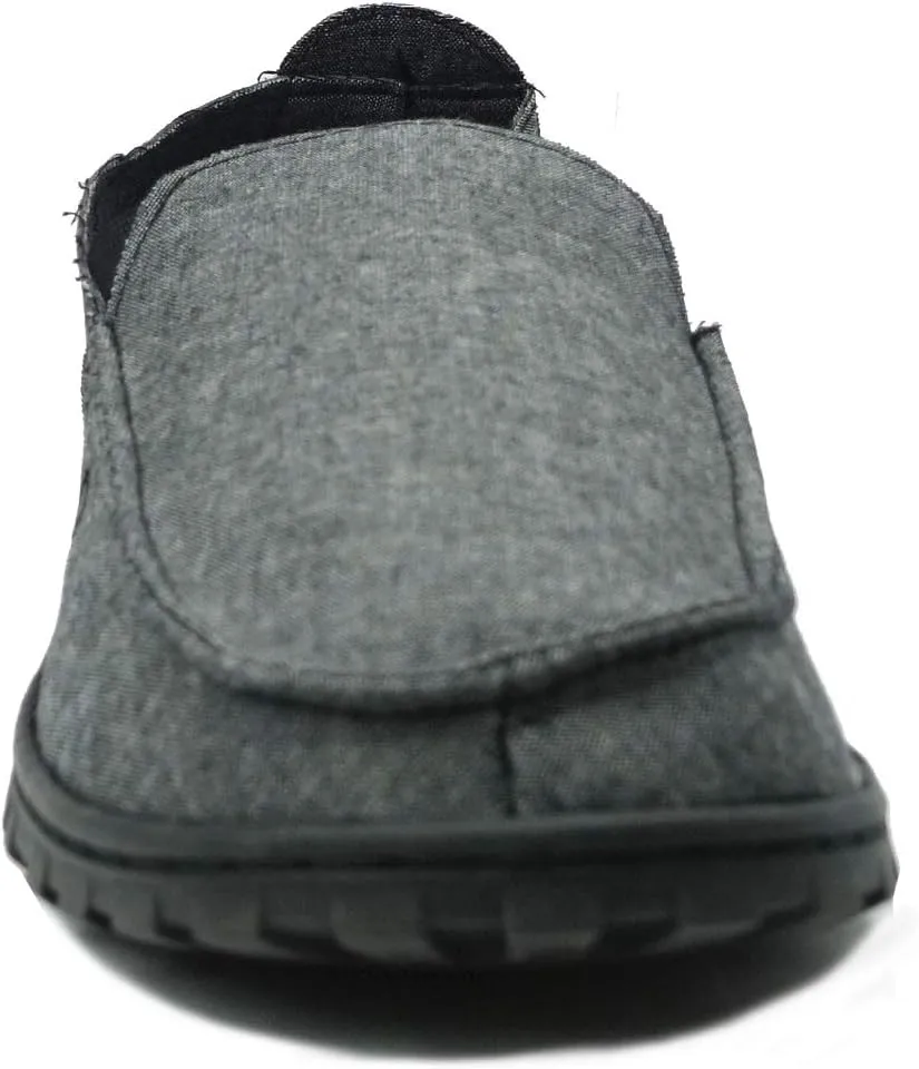 Men's Canvas Loafer House Shoe Moccasins Heavy Duty Rubber Bottom
