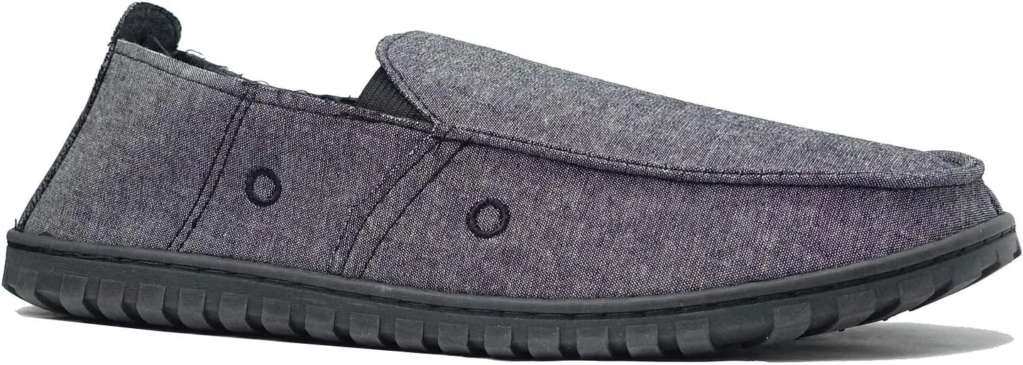 Men's Canvas Loafer House Shoe Moccasins Heavy Duty Rubber Bottom