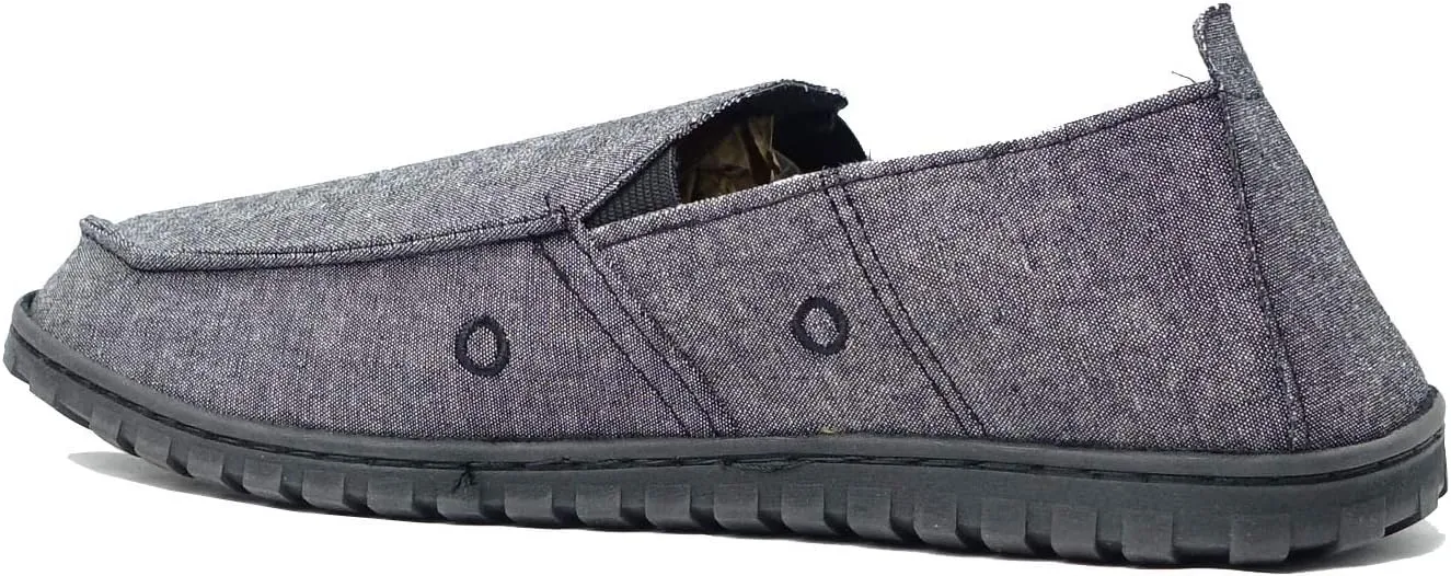 Men's Canvas Loafer House Shoe Moccasins Heavy Duty Rubber Bottom