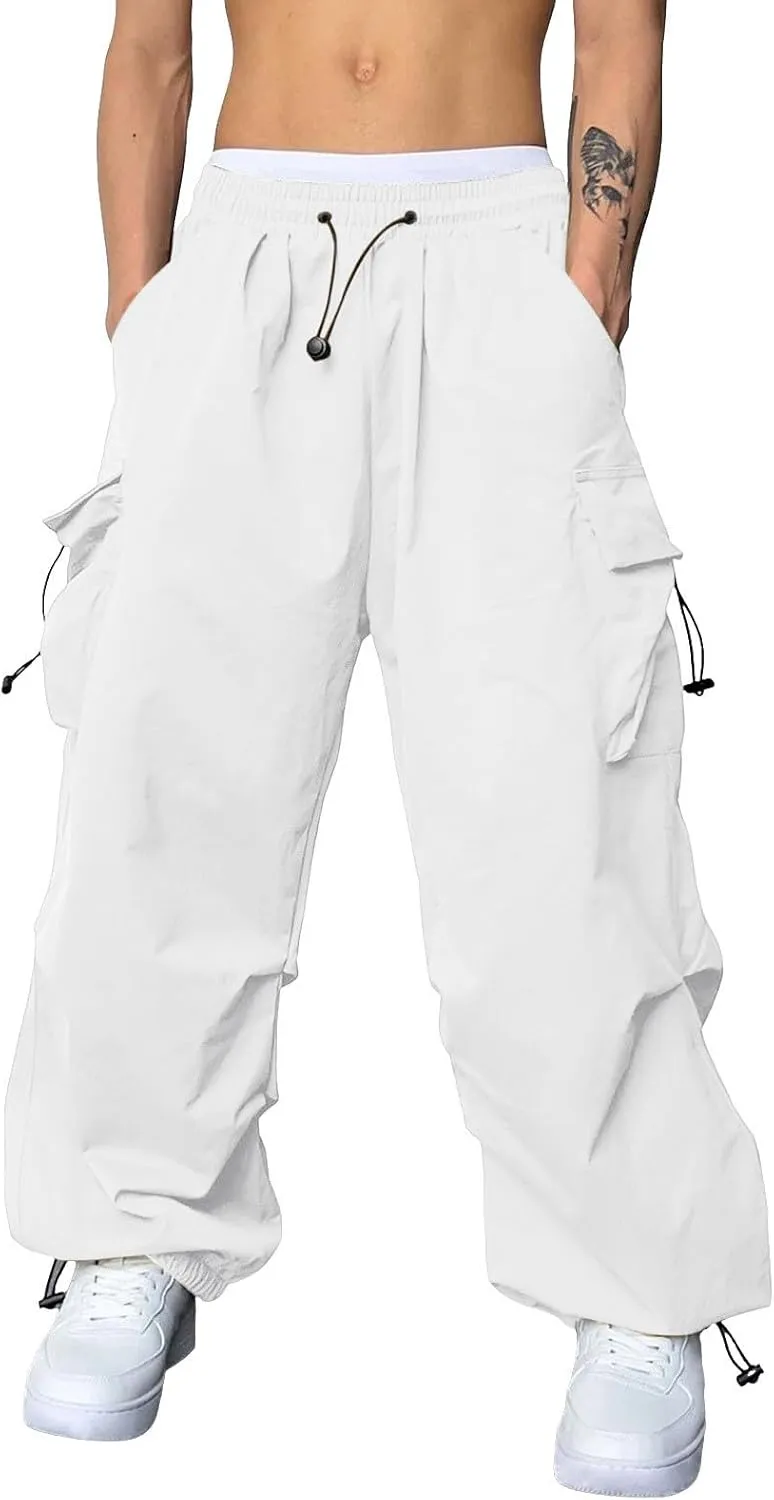 Men's Cargo Pants Casual Linen Drawstring Waist Pant Sweatpant Joggers Loose Beach Walking Running Jogger