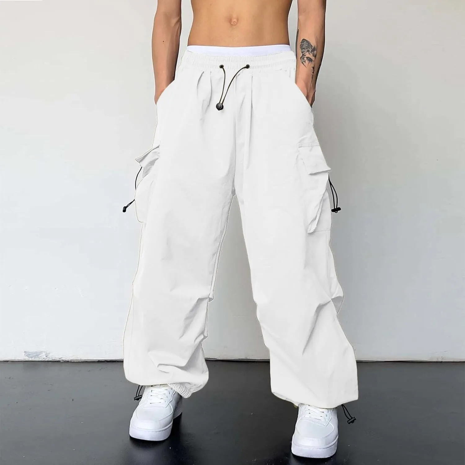 Men's Cargo Pants Casual Linen Drawstring Waist Pant Sweatpant Joggers Loose Beach Walking Running Jogger