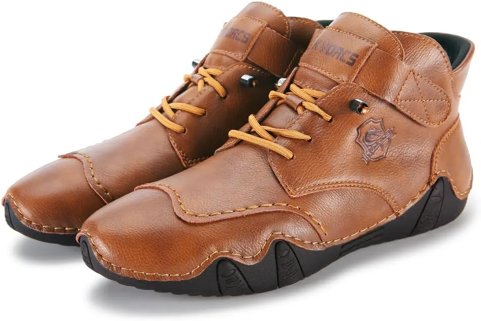 Mens Casual Leather Shoes Ankle Chukka Boots Slip On Mid top Walking Driving Loafer Lace-up Oxford Shoes