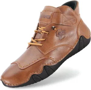 Mens Casual Leather Shoes Ankle Chukka Boots Slip On Mid top Walking Driving Loafer Lace-up Oxford Shoes
