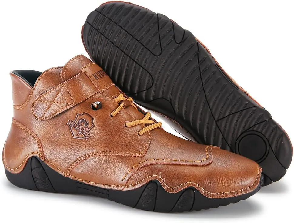 Mens Casual Leather Shoes Ankle Chukka Boots Slip On Mid top Walking Driving Loafer Lace-up Oxford Shoes