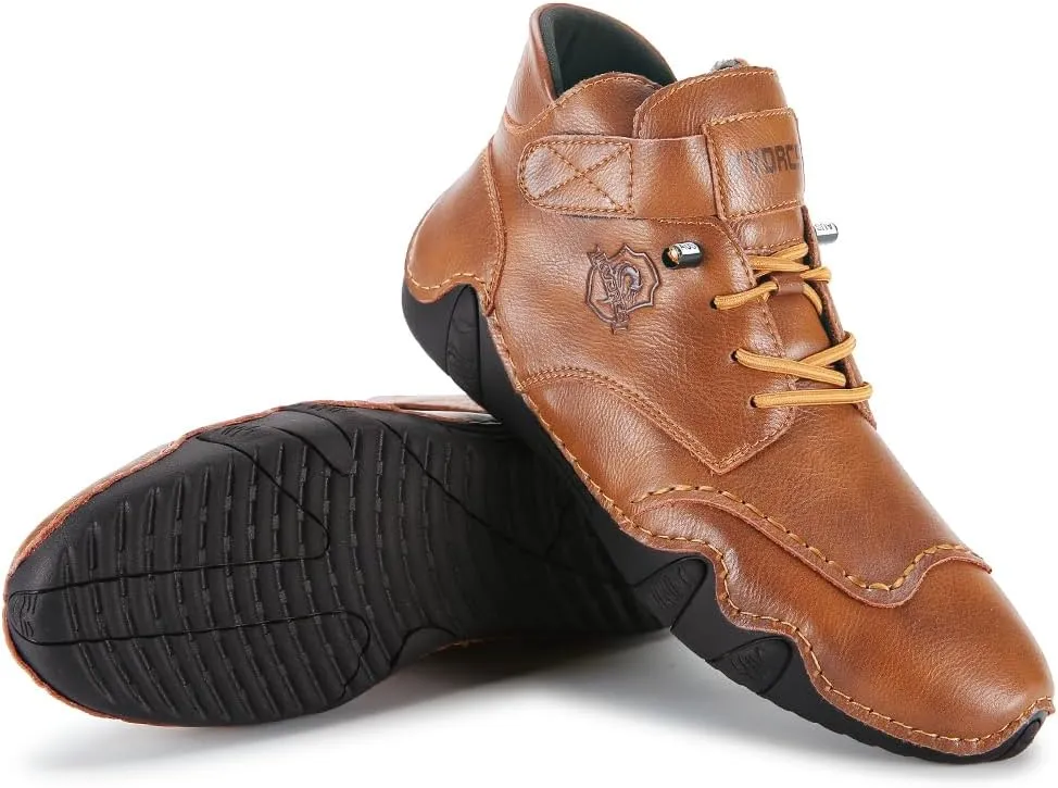 Mens Casual Leather Shoes Ankle Chukka Boots Slip On Mid top Walking Driving Loafer Lace-up Oxford Shoes