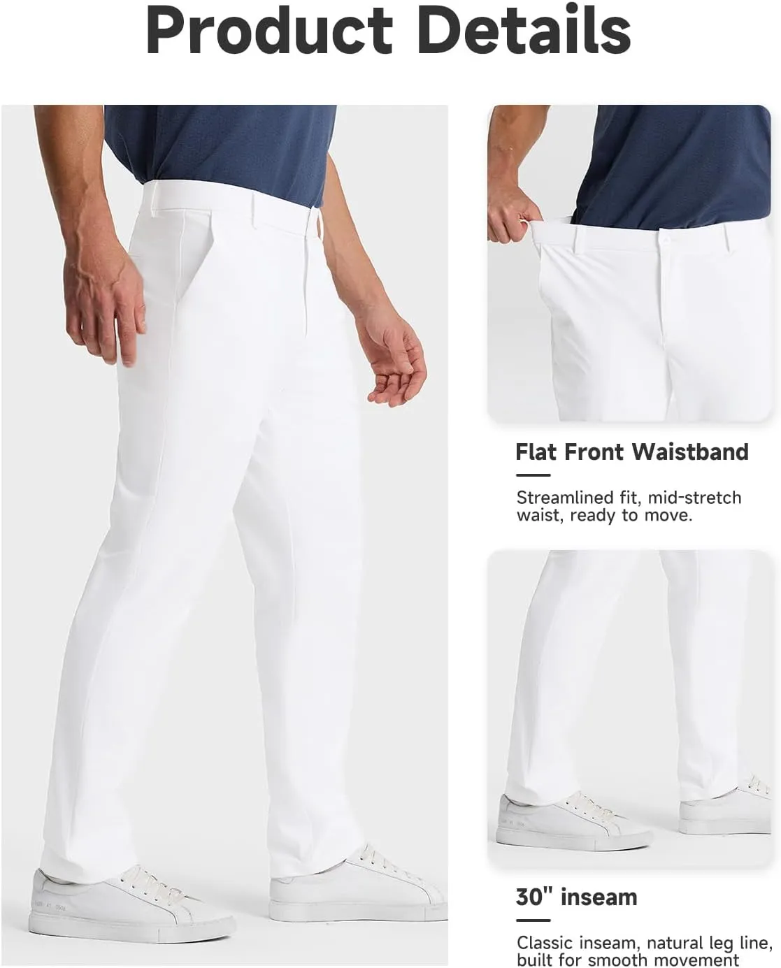 Mens Classic Fit Golf Pants Stretch Work Dress Pants 30''/32''/34'' Lightweight Casual Pants with Pockets