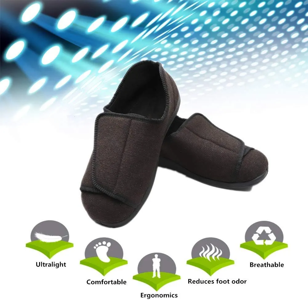 Men's Extra Wide Adjustable Diabetic Recovery Slippers, Arthritis Edema Swollen Feet Footwear Indoor/Outdoor Walking Shoes