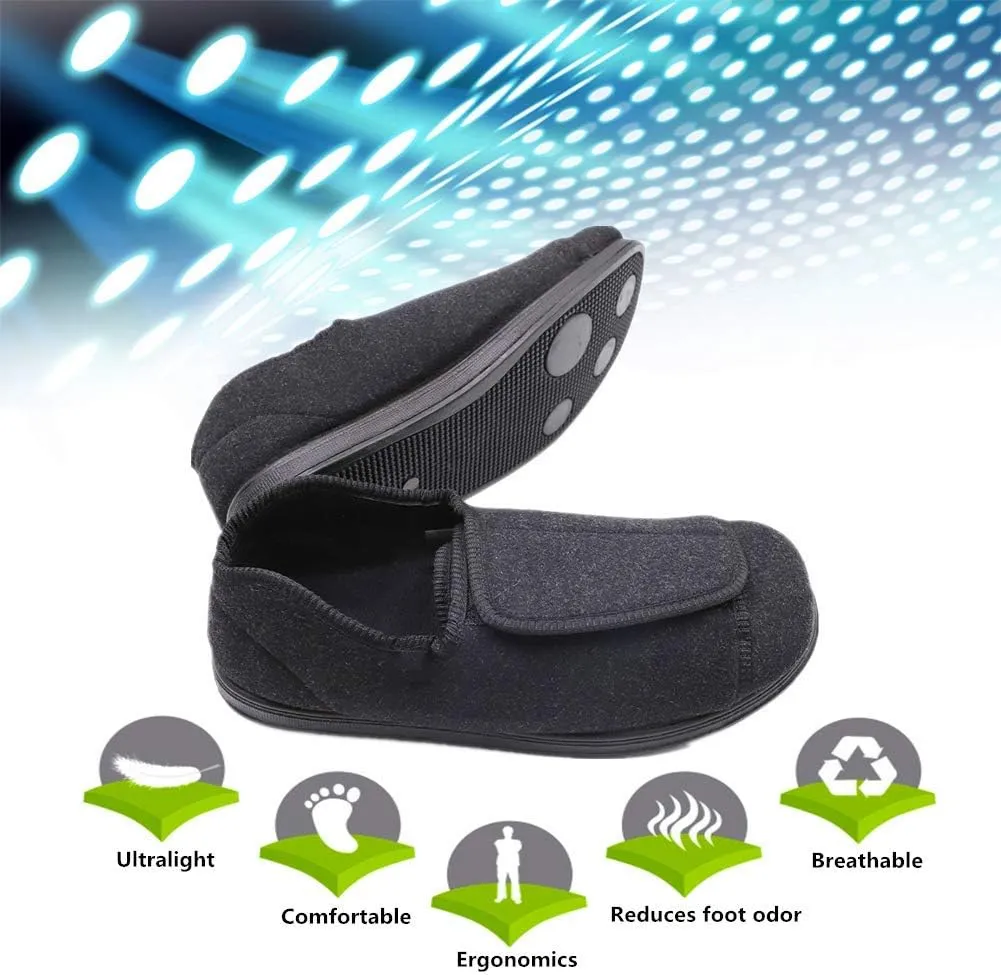 Men's Extra Wide Adjustable Diabetic Recovery Slippers, Arthritis Edema Swollen Feet Footwear Indoor/Outdoor Walking Shoes