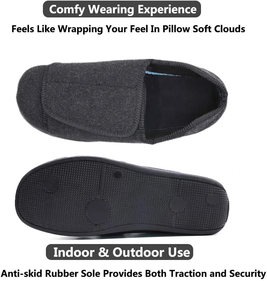 Men's Extra Wide Adjustable Diabetic Recovery Slippers, Arthritis Edema Swollen Feet Footwear Indoor/Outdoor Walking Shoes