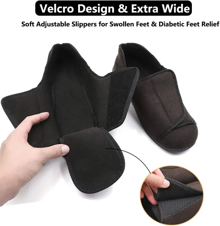 Men's Extra Wide Adjustable Diabetic Recovery Slippers, Arthritis Edema Swollen Feet Footwear Indoor/Outdoor Walking Shoes