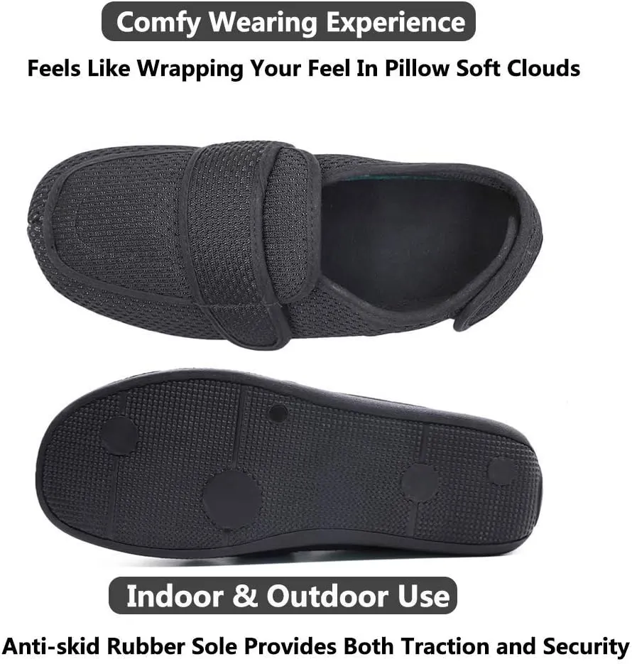 Men's Extra Wide Width Diabetic Recovery Slippers, Adjustable Closures Swollen Feet Arthritis Edema Orthopedic Footwear, Indoor/Outdoor Walking Shoes