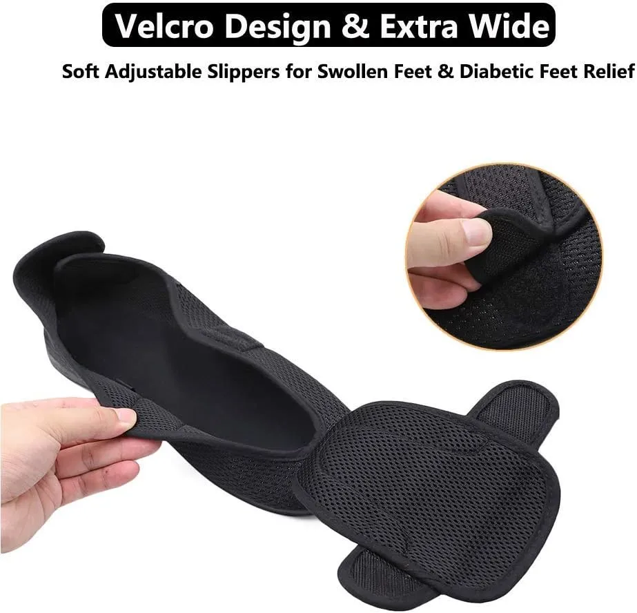 Men's Extra Wide Width Diabetic Recovery Slippers, Adjustable Closures Swollen Feet Arthritis Edema Orthopedic Footwear, Indoor/Outdoor Walking Shoes