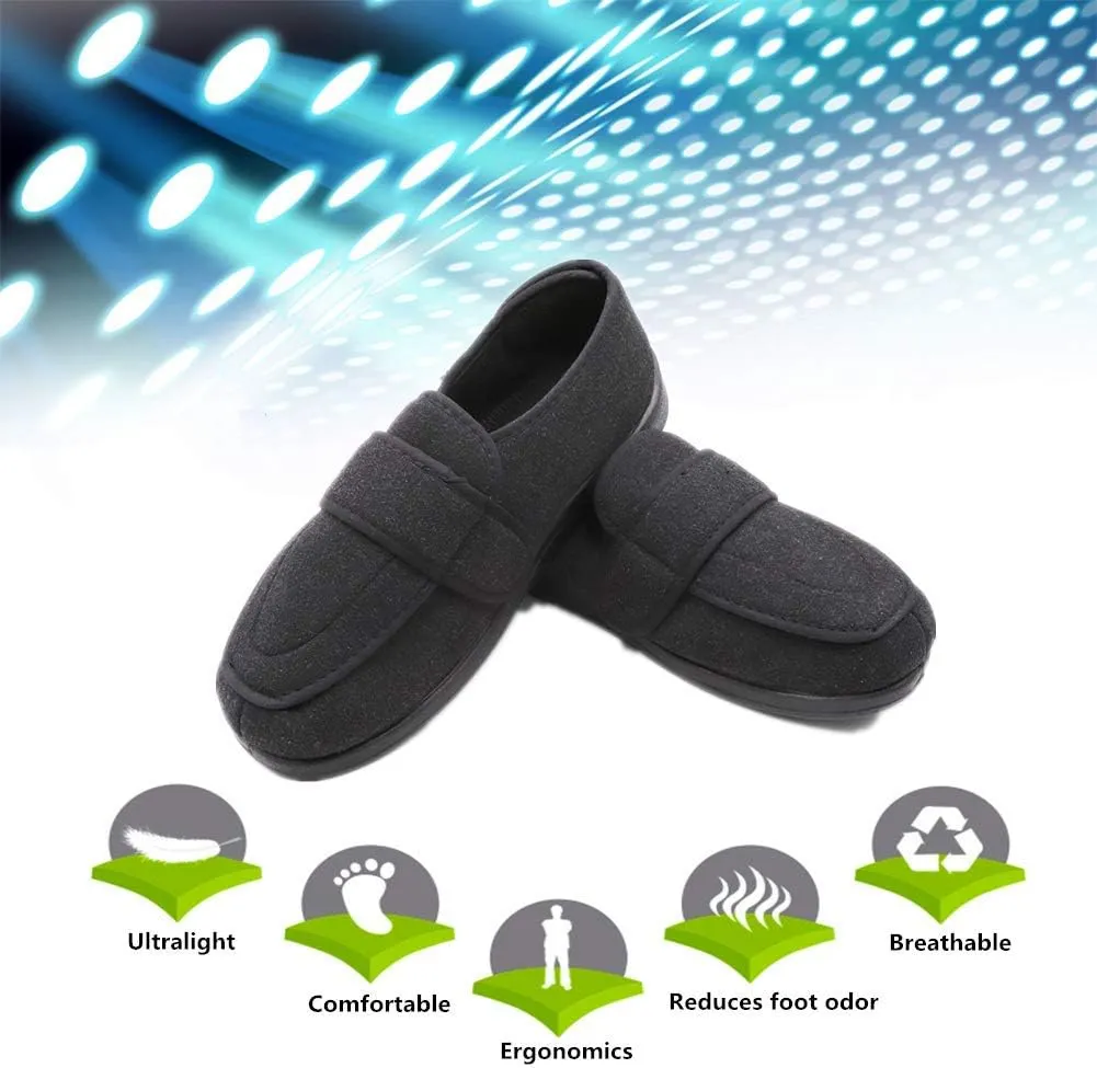 Men's Extra Wide Width Diabetic Recovery Slippers, Adjustable Closures Swollen Feet Arthritis Edema Orthopedic Footwear, Indoor/Outdoor Walking Shoes