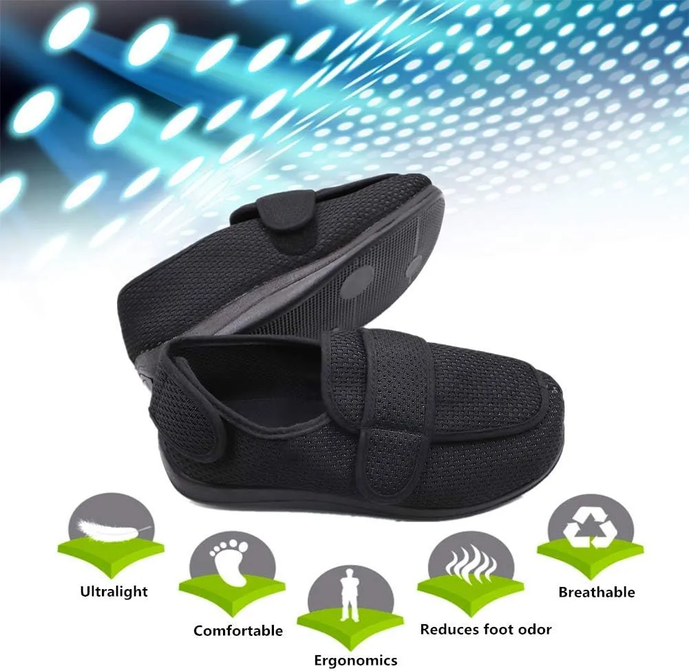 Men's Extra Wide Width Diabetic Recovery Slippers, Adjustable Closures Swollen Feet Arthritis Edema Orthopedic Footwear, Indoor/Outdoor Walking Shoes