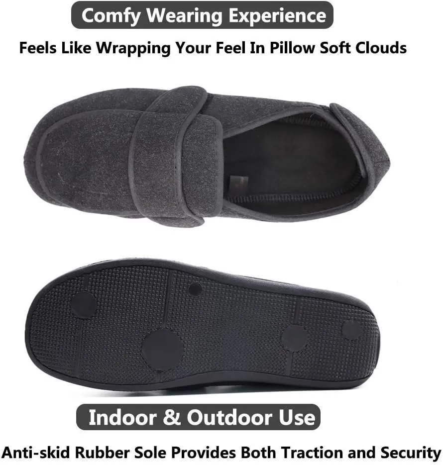 Men's Extra Wide Width Diabetic Recovery Slippers, Adjustable Closures Swollen Feet Arthritis Edema Orthopedic Footwear, Indoor/Outdoor Walking Shoes