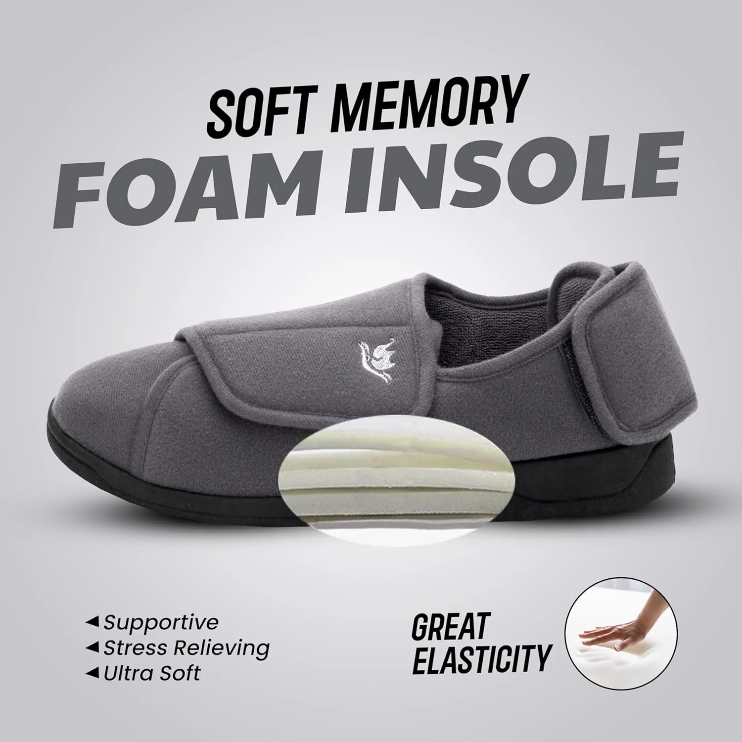 Mens Extra Wide Width Diabetic Slippers Memory Foam With Adjustable Soft Non-Slip Orthopedic House Shoes for Elderly Swollen Feet, Arthritis, Edema