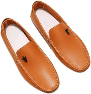 Men's Fashion Slip-On Leather Shoes Mens Genuine Leather Dress Shoes Flat Boat Shoes Mens Commuter Slip-Resistant Lightweight Breathable Easy to Walk