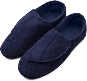 Men's Memory Foam Diabetic Slippers with Adjustable Closures,Extra Wide Width Comfy Warm Plush Fleece Arthritis Edema Swollen House Shoes Indoor/Outdoor