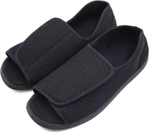 Men's Open Toe Diabetic Recovery Slippers, Adjustable Orthopedic Wide Width Walking Shoes for Arthritis Edema Swollen Feet Elderly Men