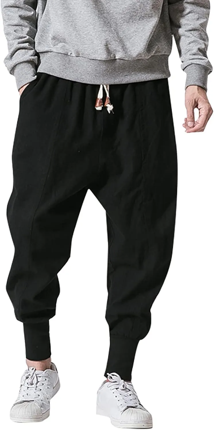 Men's Pants 4 8 Fashion Casual Loose Cotton Plus Size Pocket Lace Up Elastic Waist Pants Trousers Parachute Pants for