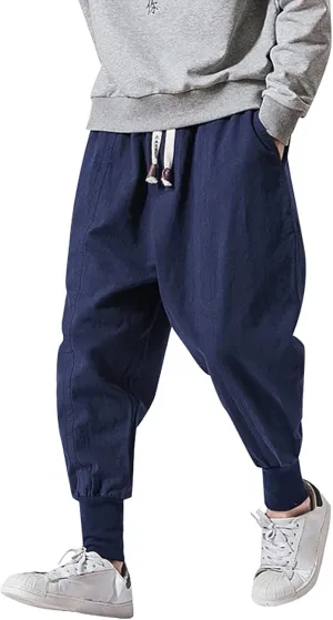 Men's Pants 4 8 Fashion Casual Loose Cotton Plus Size Pocket Lace Up Elastic Waist Pants Trousers Parachute Pants for