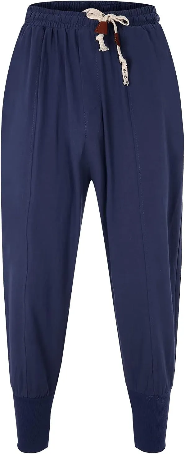 Men's Pants 4 8 Fashion Casual Loose Cotton Plus Size Pocket Lace Up Elastic Waist Pants Trousers Parachute Pants for