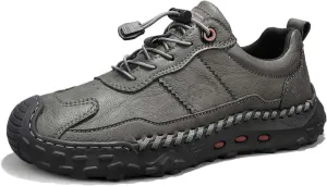 Men's Premium Cowhide Walking Shoes, Easy Lacing, Casual Sneakers, Flat Driving Shoes, Hand Sewn, Mesh Lining, All Seasons.