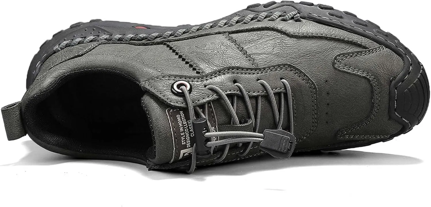 Men's Premium Cowhide Walking Shoes, Easy Lacing, Casual Sneakers, Flat Driving Shoes, Hand Sewn, Mesh Lining, All Seasons.
