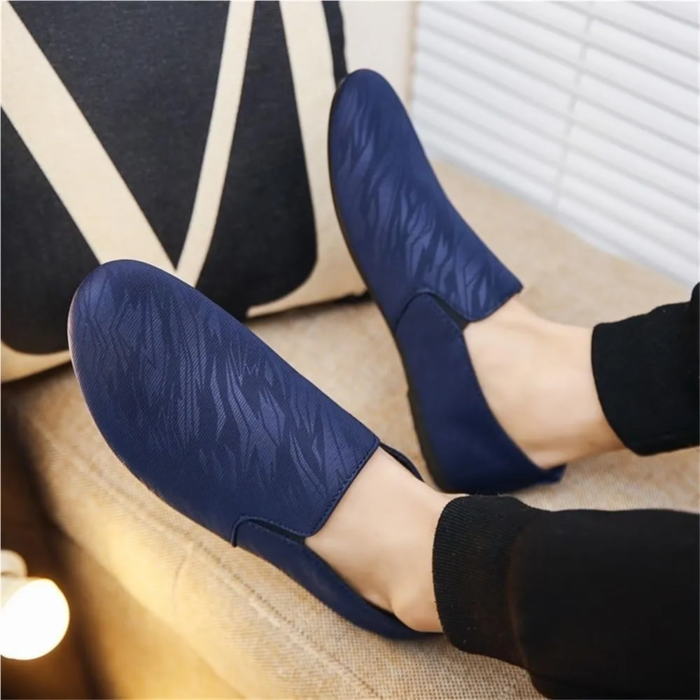 Men's Resistant Comfortable Flat Heel Party Slip On Loafers Round Toe Vegan Leather Two Tone Loafer Shoes