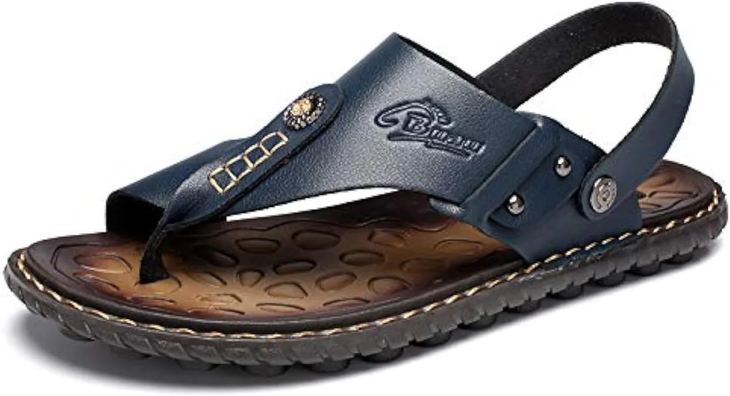 Mens Sandals Indoor and Outdoor Beach Flip Flop Casual Thong Leather Slip On Two uses Athletic Slipper Soft