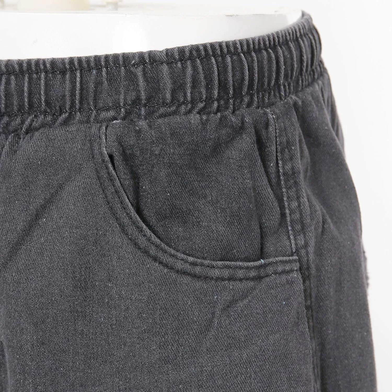 Mens Wide Leg Hip Hop Mid Jean Shorts Work Denim Shorts with Pockets Casual Streetwear