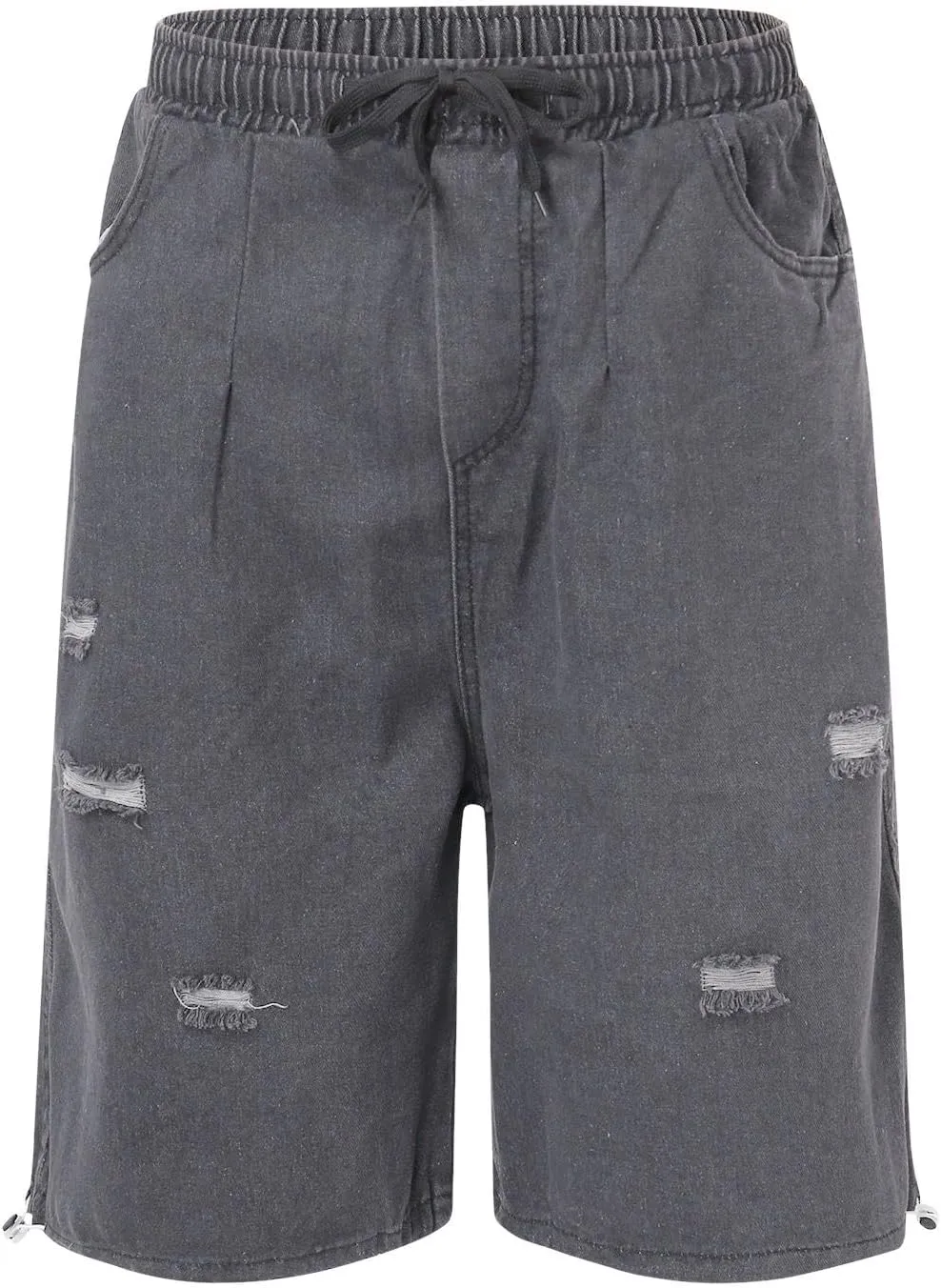 Mens Wide Leg Hip Hop Mid Jean Shorts Work Denim Shorts with Pockets Casual Streetwear