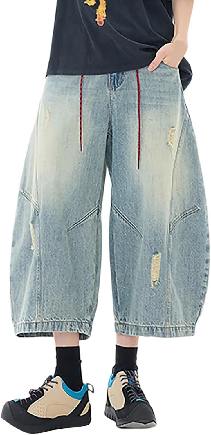 Men's Y2K Vintage Baggy Jean Shorts Summer Casual Hip Hop Long Loose Fit Denim Shorts Trendy Outfits