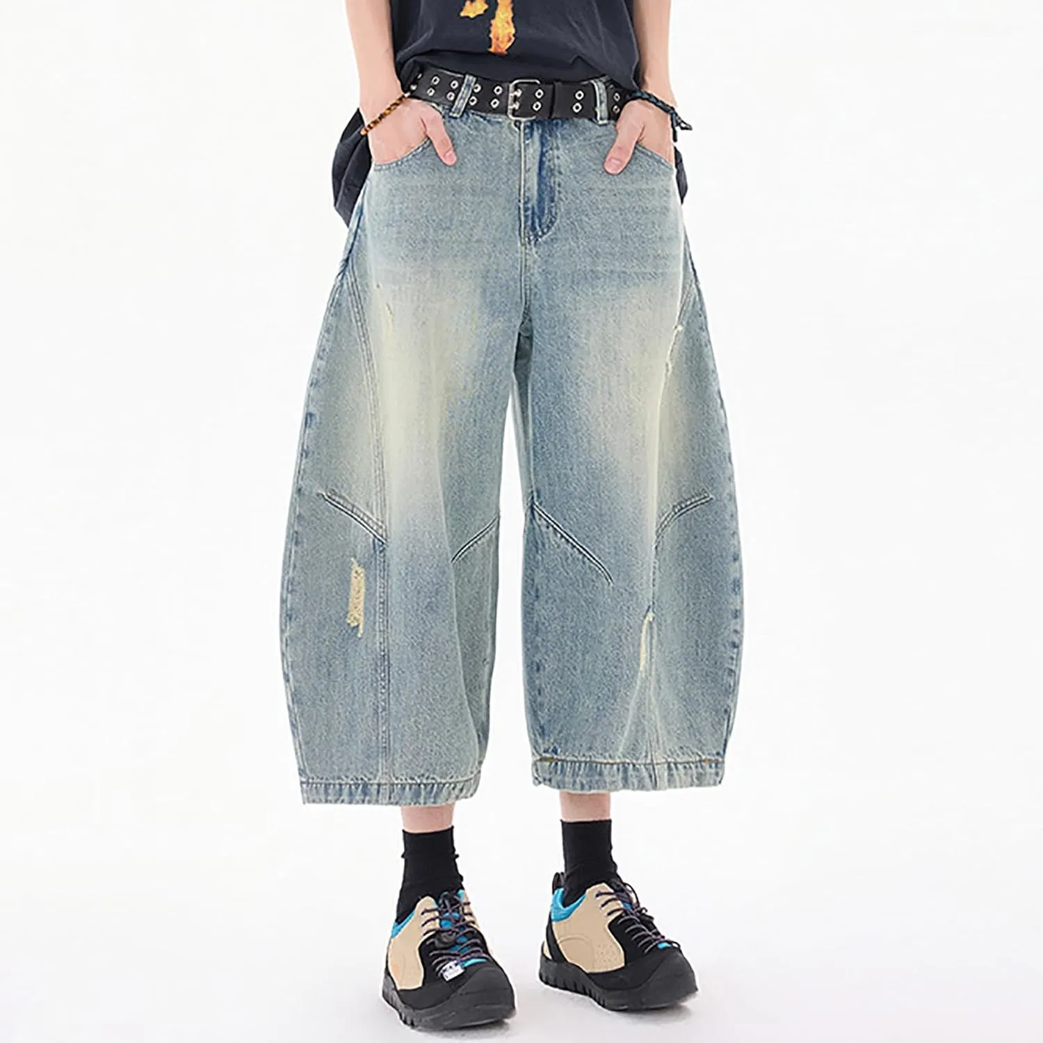 Men's Y2K Vintage Baggy Jean Shorts Summer Casual Hip Hop Long Loose Fit Denim Shorts Trendy Outfits